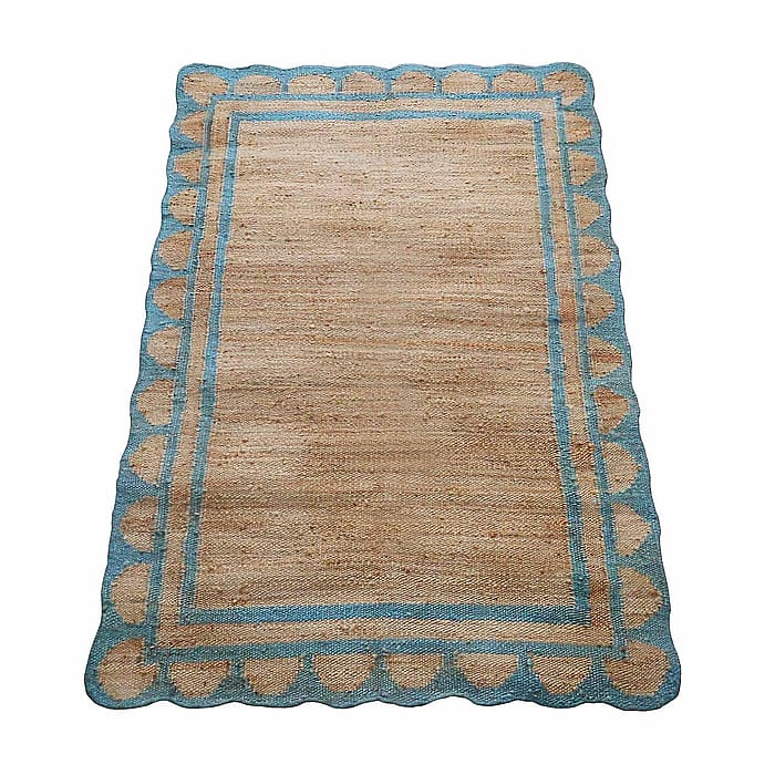 Ananya Blue Scallop Rug | Handloomed Rug with Blue Scallop Detail