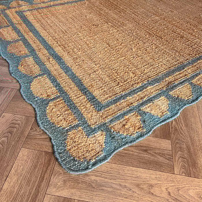 Ananya Blue Scallop Rug | Handloomed Rug with Blue Scallop Detail