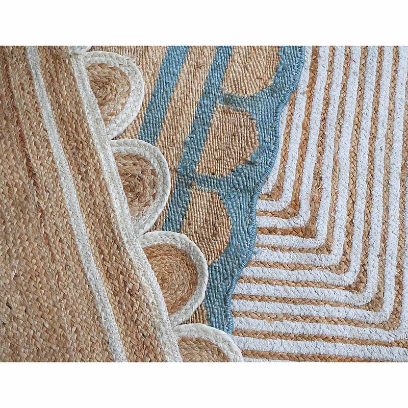 Ananya Blue Scallop Rug | Handloomed Rug with Blue Scallop Detail