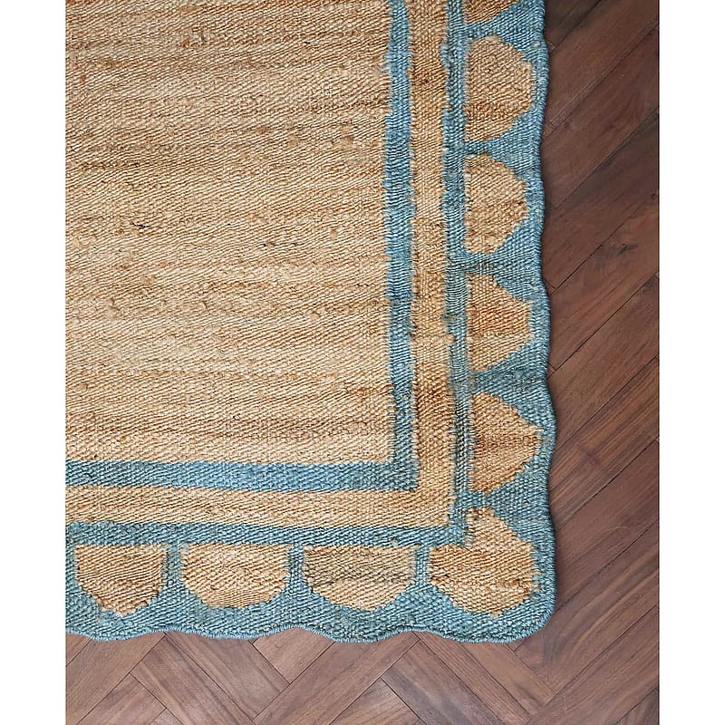 Ananya Blue Scallop Rug | Handloomed Rug with Blue Scallop Detail