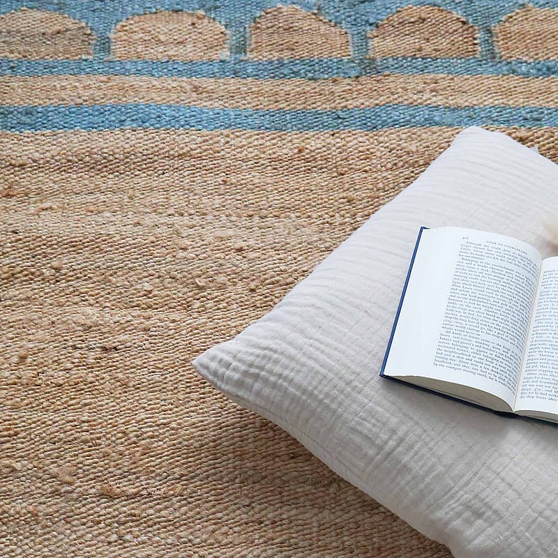 Ananya Blue Scallop Rug | Handloomed Rug with Blue Scallop Detail