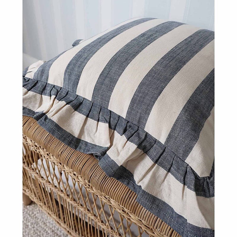 Miranda Blue Stripe Ruffle Cushion | 100% Cotton Blue and White Striped ...