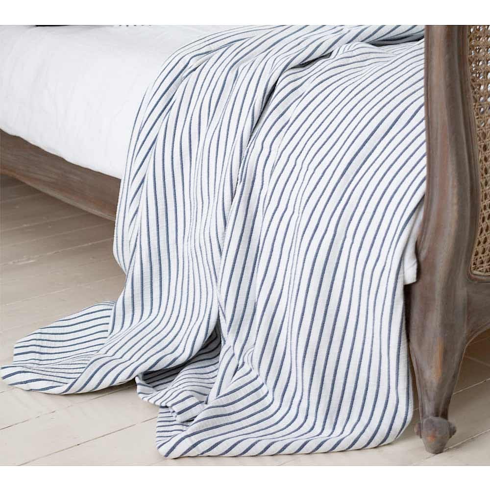 Breton Woven Stripe Blanket | Breton Style Blue & White Striped Cotton ...