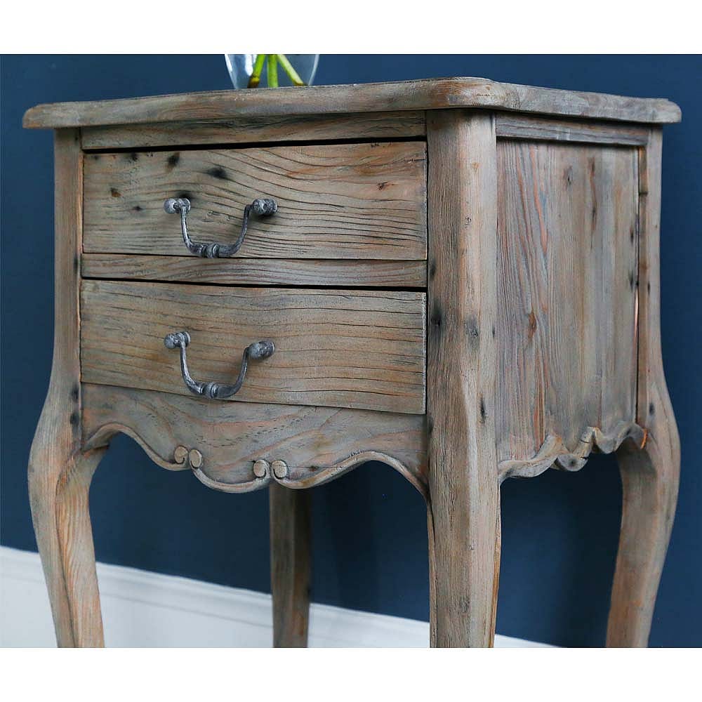 Chateauneuf Rustic Bedside Table | Distressed Reclaimed Wood French ...