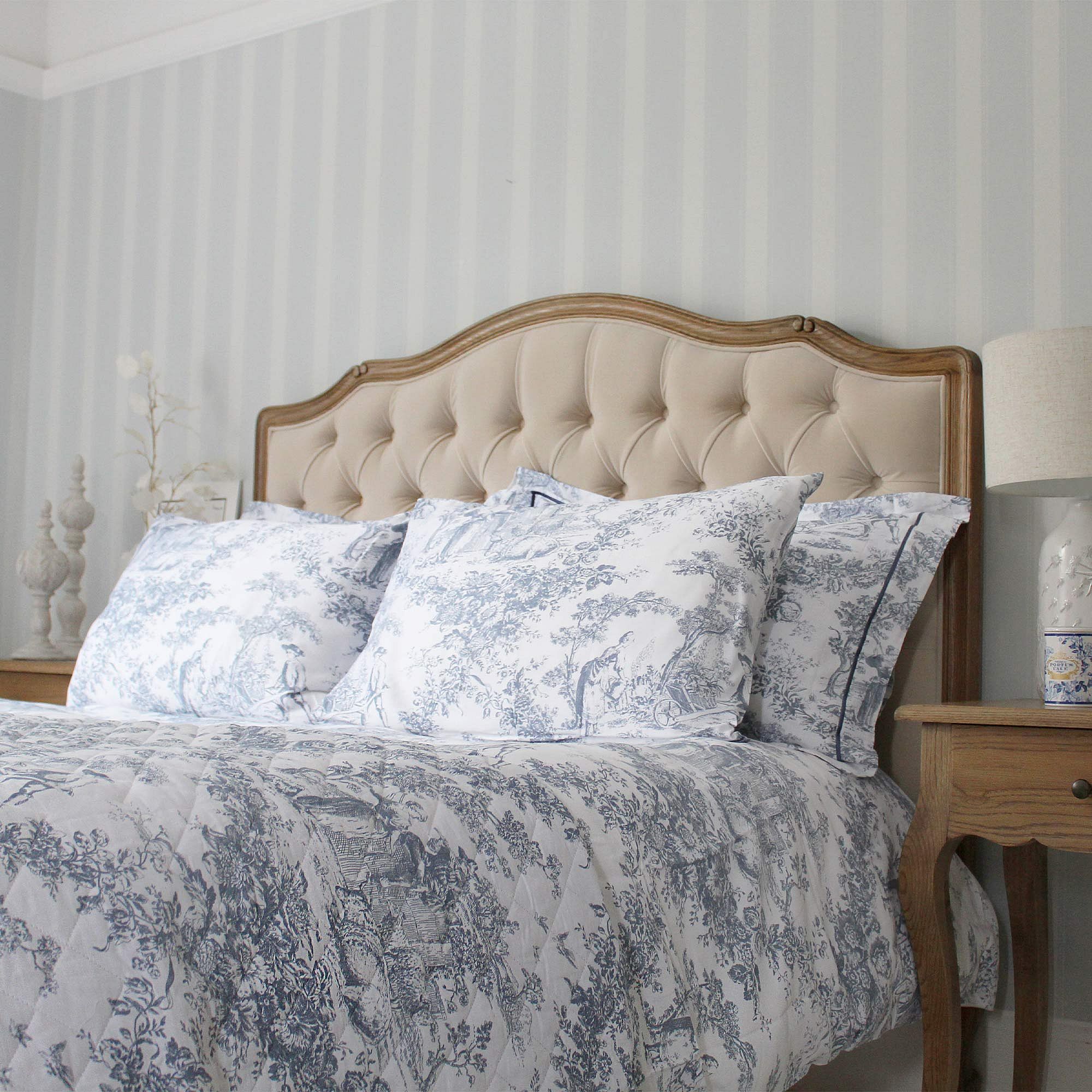 Country Toile Blue Bed Linen Blue and White Bed Linen With