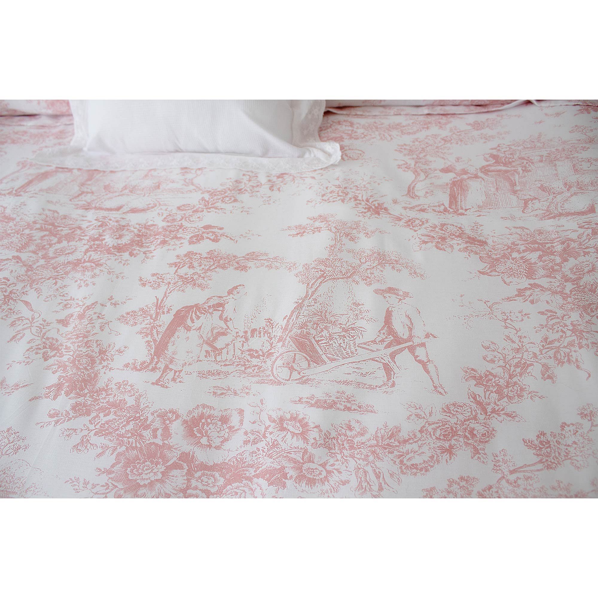 Country Toile Pink Bed Linen Pale Pink and White Toile Print Bed Linen