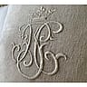 Taupe Linen Embroidered Crown Cushion