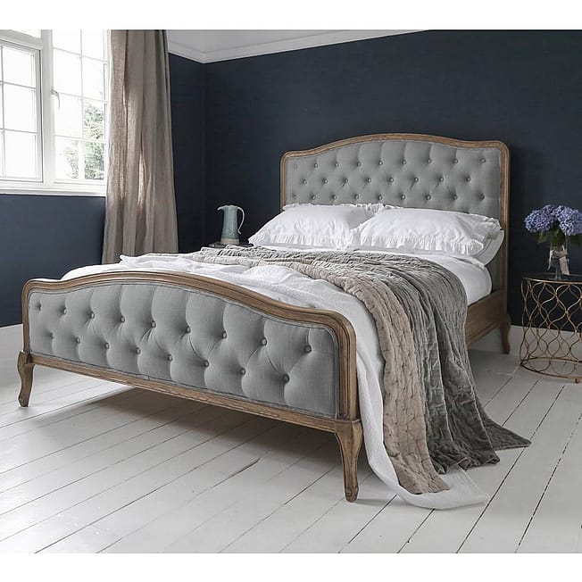 French Linen Grey Upholstered Bed (King)