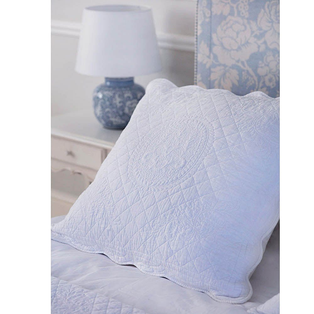 French White Cotton Quilted Bedspread & Pillow Sham Set White Ornate