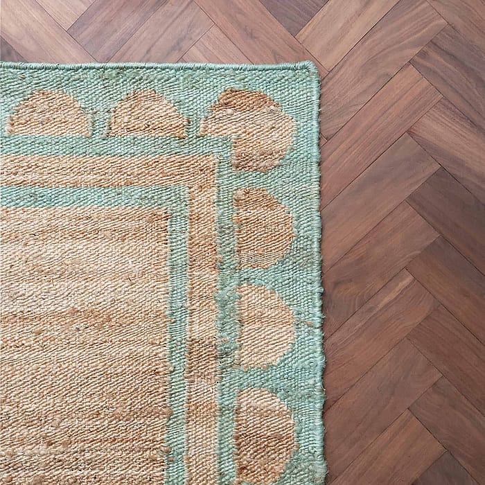 Ananya Green Scallop Rug | Handloomed Rug with Green Scallop Detail