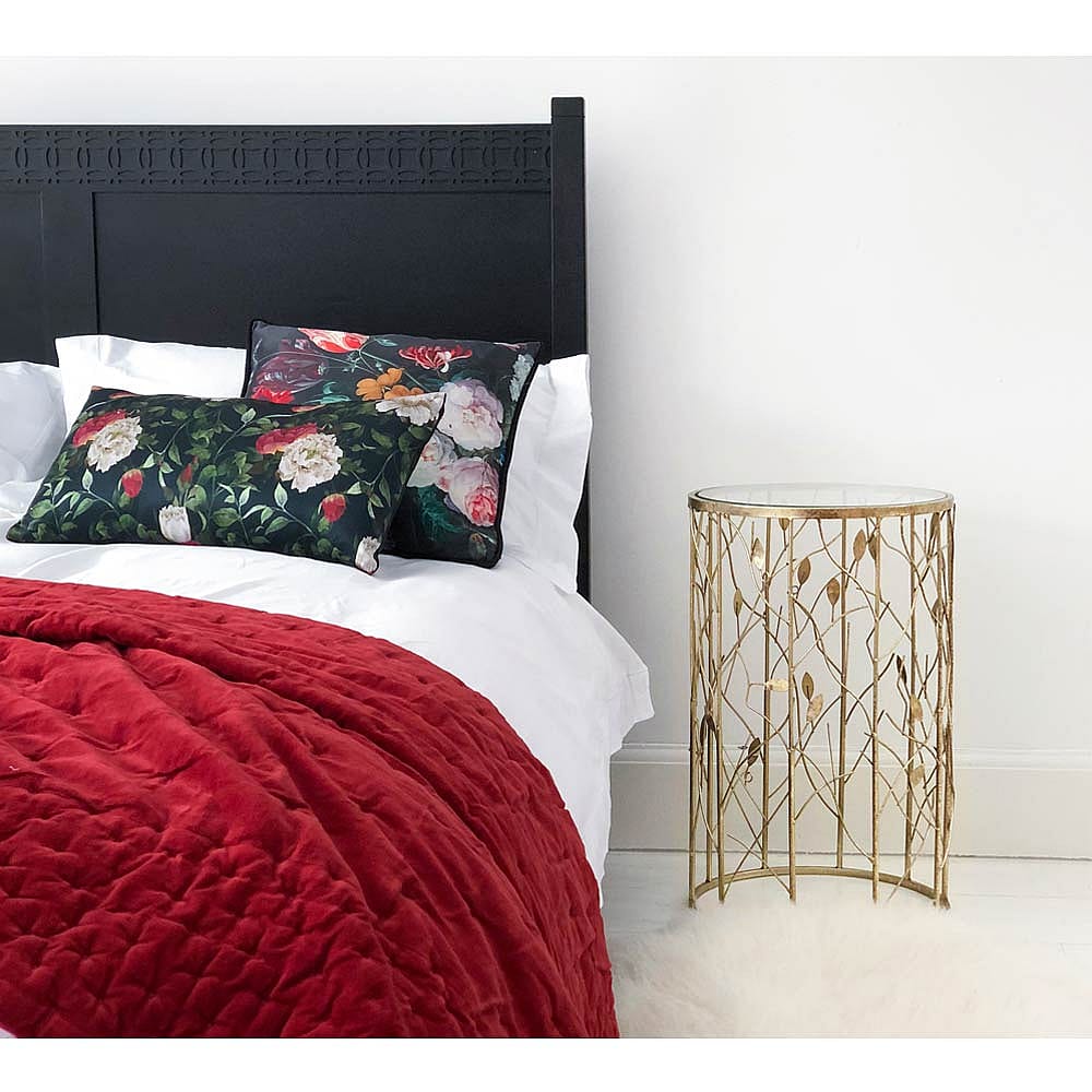 Leaf Motif Side Table Gold Distressed Metal Leaf Table with Glass Top