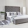 Large Superking Size Warm Grey Bed With Buttoned Headboard