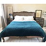 Rich Teal Blue Velvet Stitched Bedspread