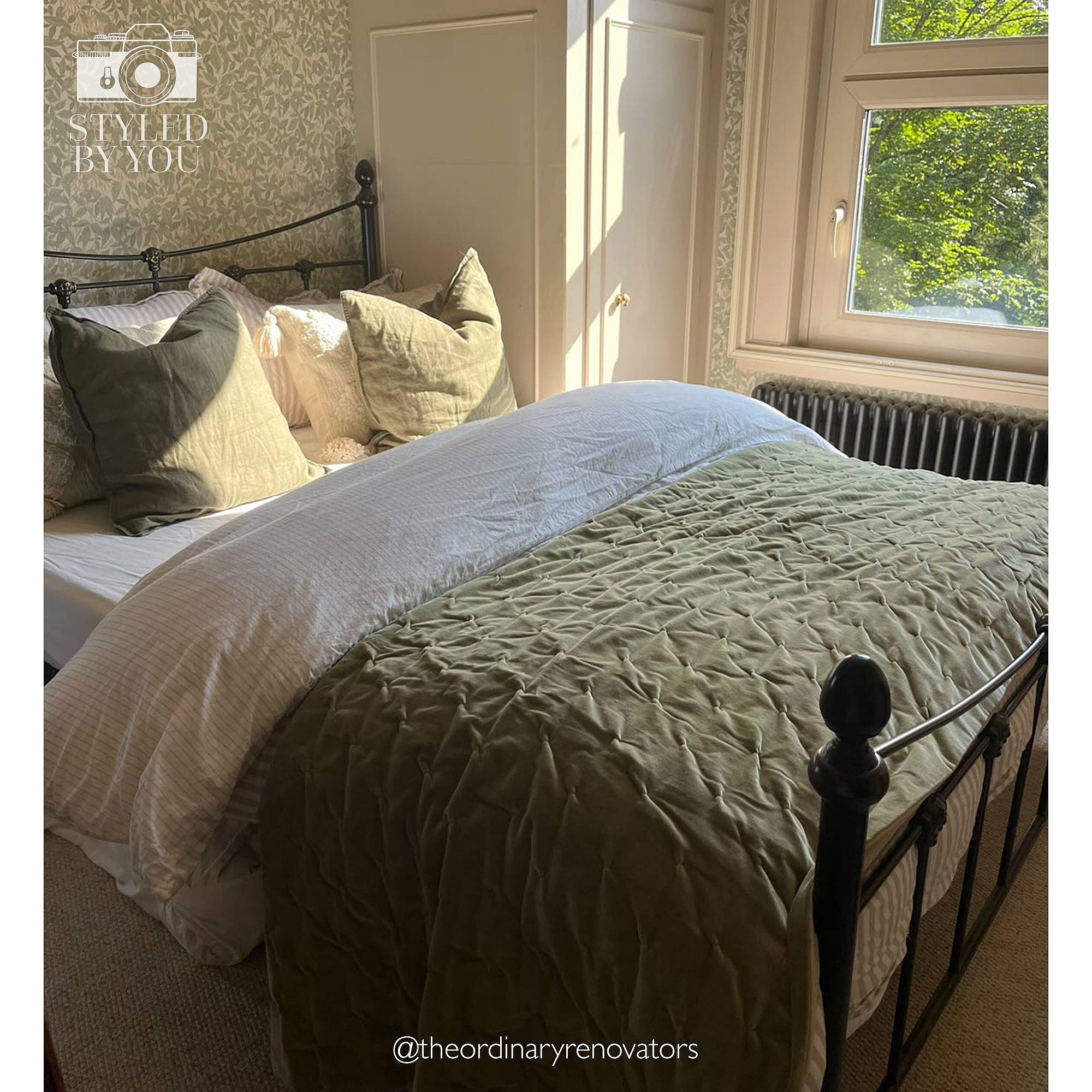 The Luxuriator Bedspread in Sage Green Velvet | A Quilted Sage Green ...