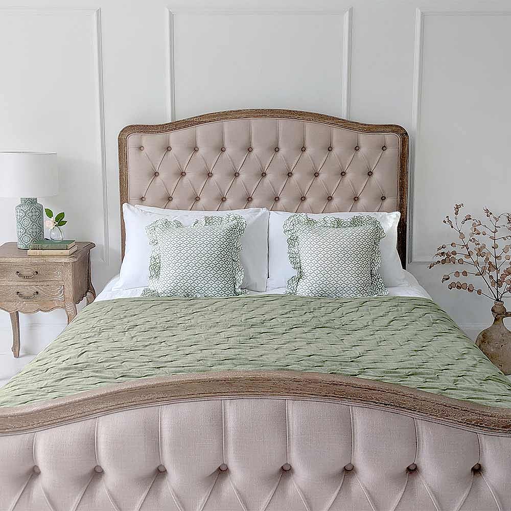 The Luxuriator Bedspread in Sage Green Velvet | A Quilted Sage Green ...