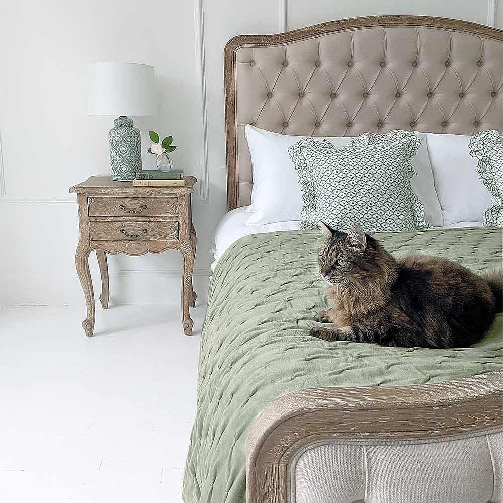 The Luxuriator Bedspread in Sage Green Velvet | A Quilted Sage Green ...