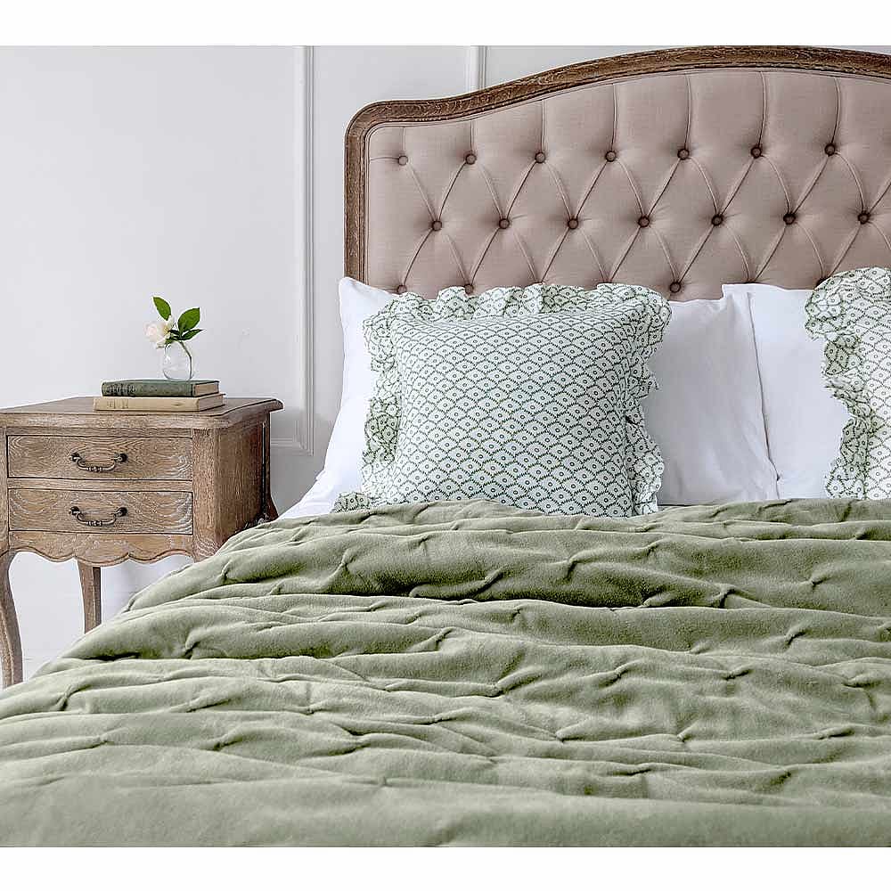 The Luxuriator Bedspread in Sage Green Velvet | A Quilted Sage Green Luxurious Velvet Bed Throw ...