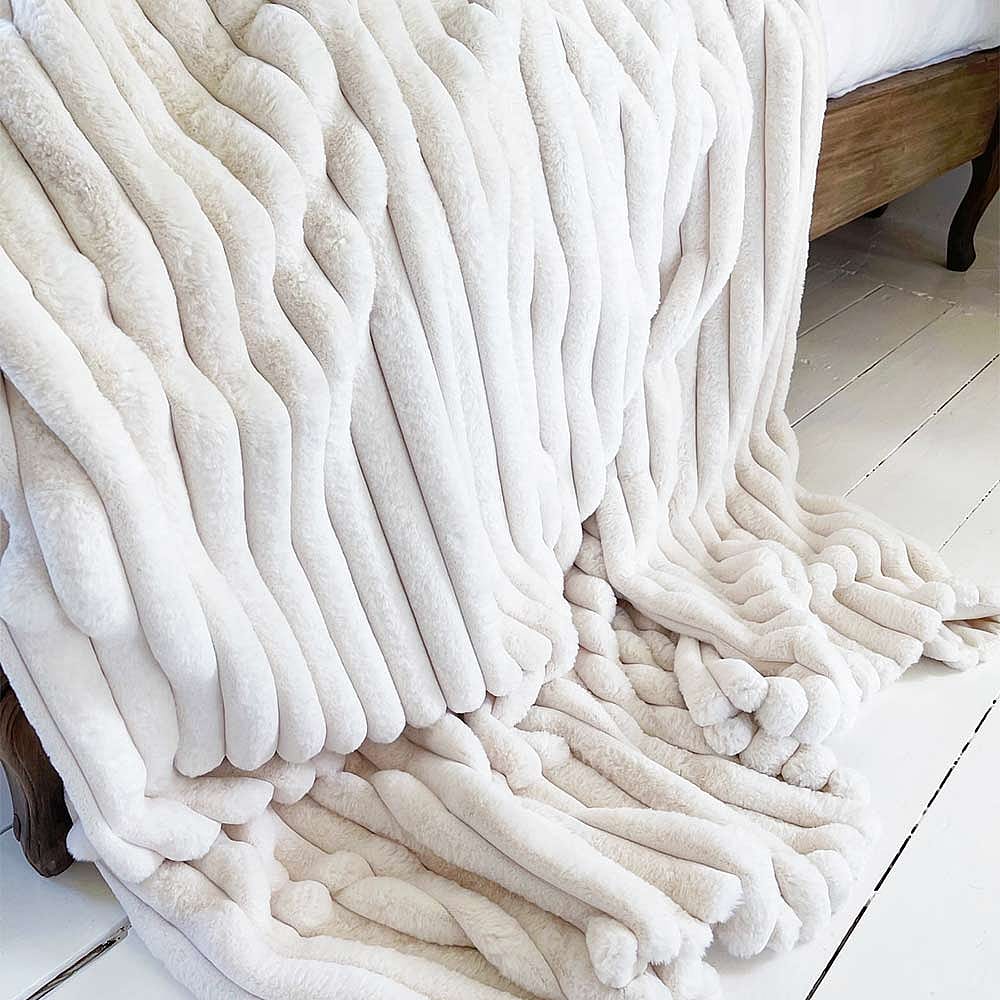 Sultry Romance Ivory Faux Fur Throw Cream Faux Rabbit Fur Luxury Blanket