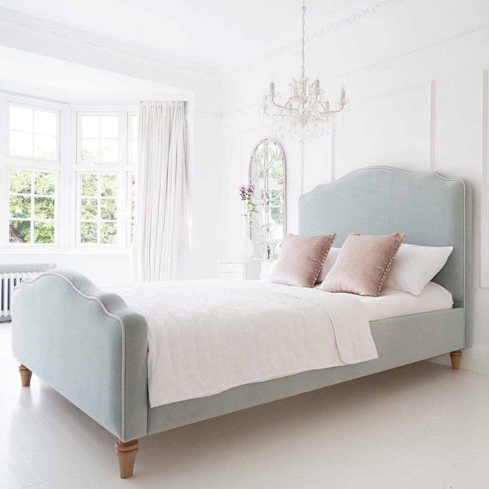 pale blue debutante velvet bed
