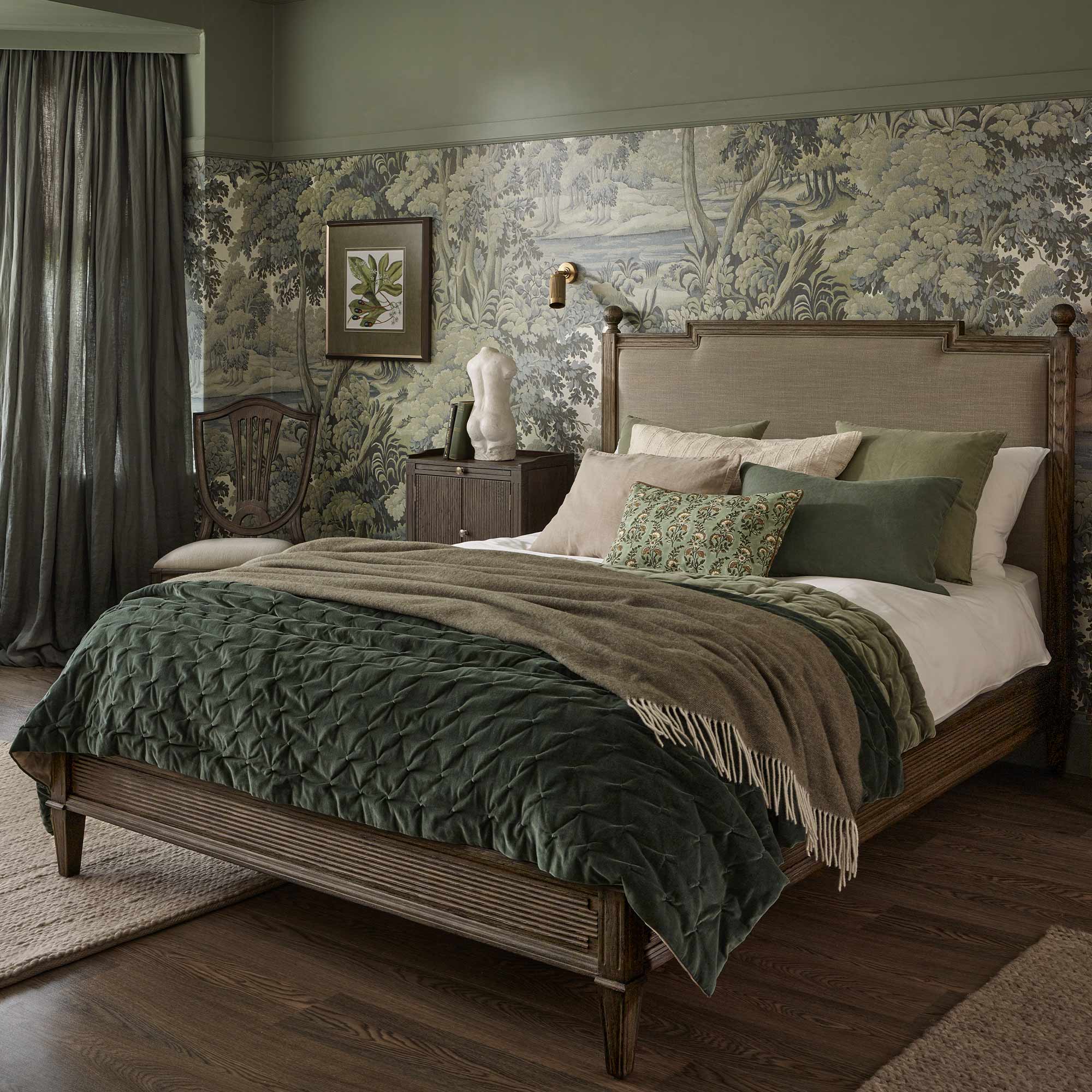 Gustavian Dark Low Footboard Upholstered Bed