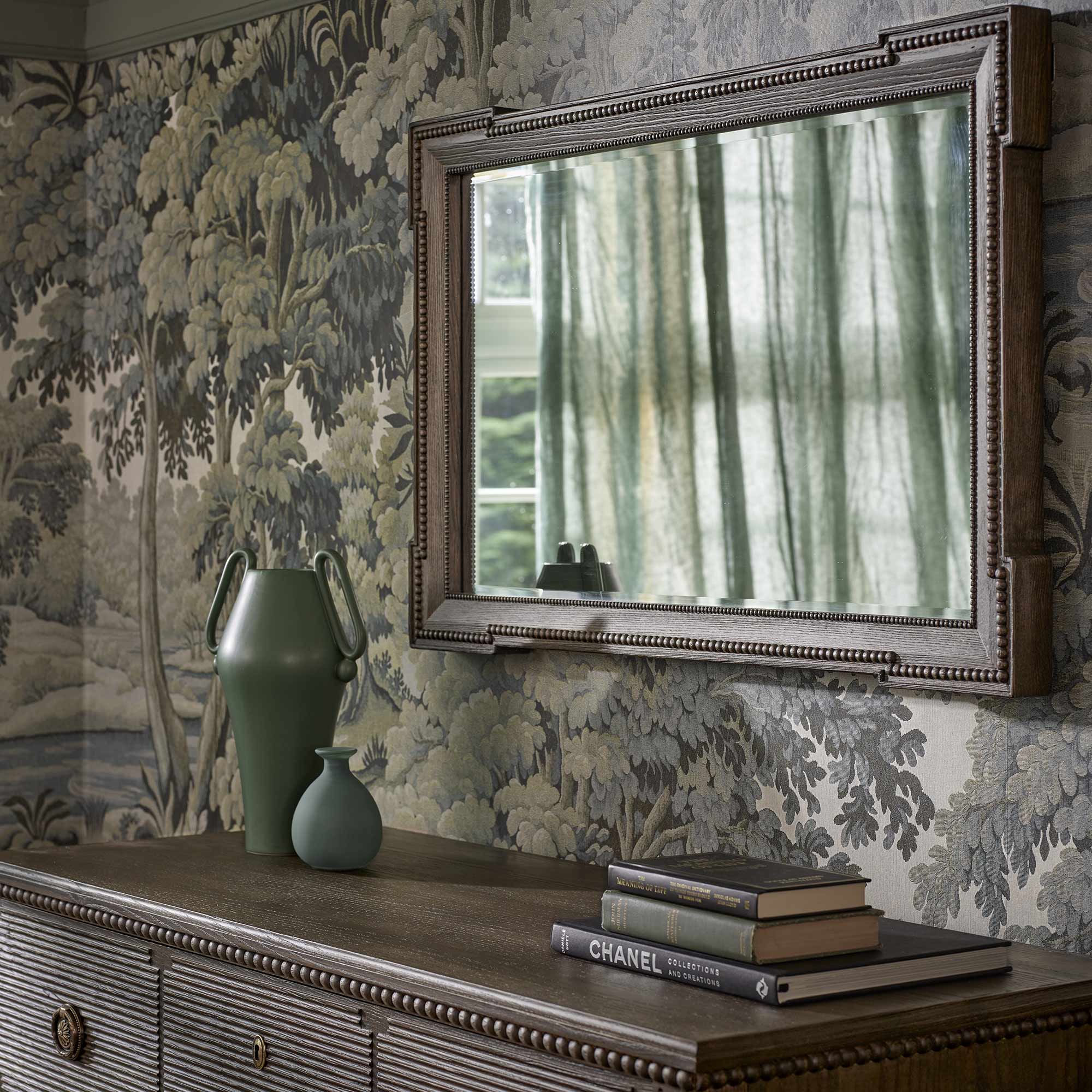 Gustavian Style Dark Wood Wall Mirror with Hand-Carved Beading Detail