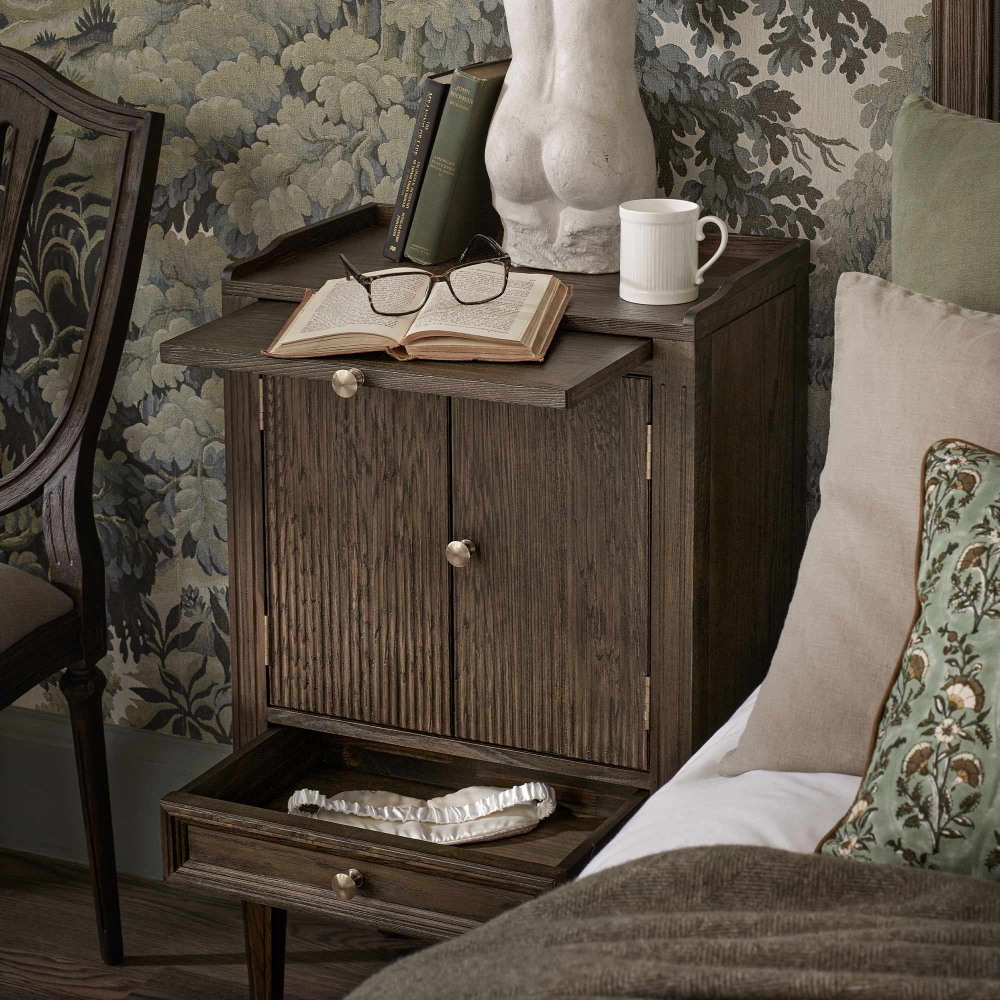 Gustavian Dark Bedside Cabinet