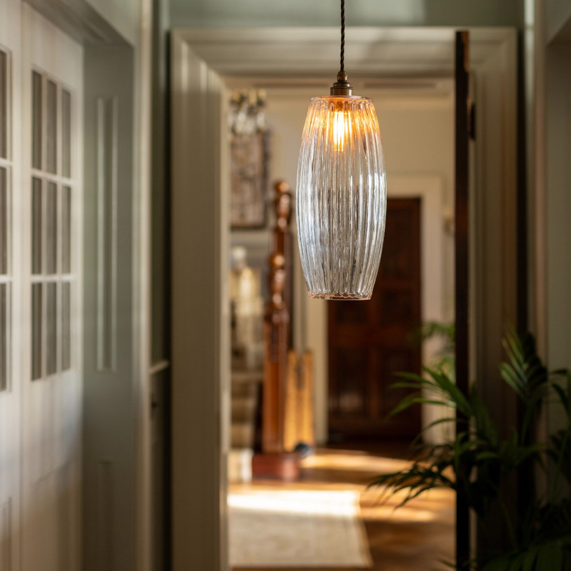 Henley Curve Fluted Glass Pendant Light, in Old English Bronze