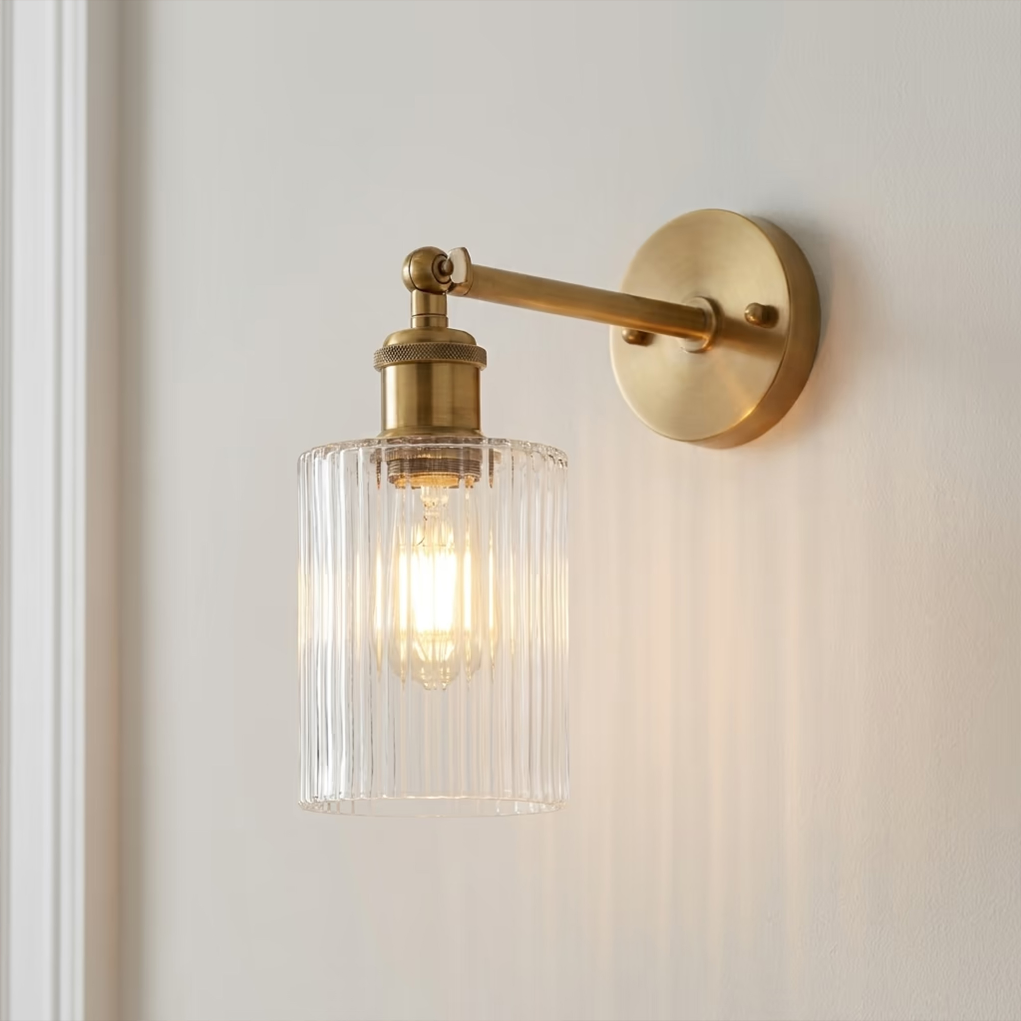 Henley Cylinde Petite Ribbed Glass Wall Light, In Brass