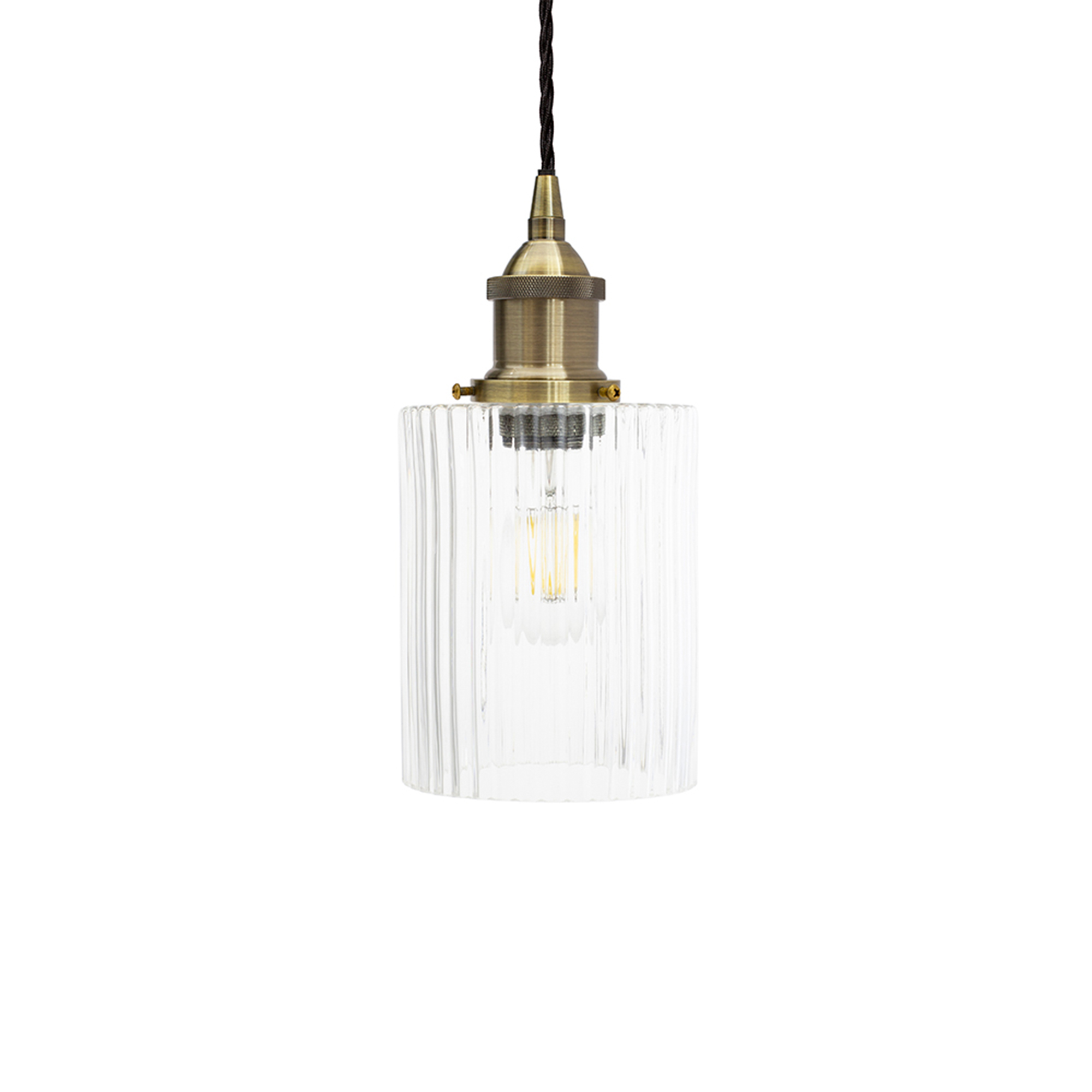 Henley Cylinde Petite Fluted Glass Pendant Light in Antique Brass