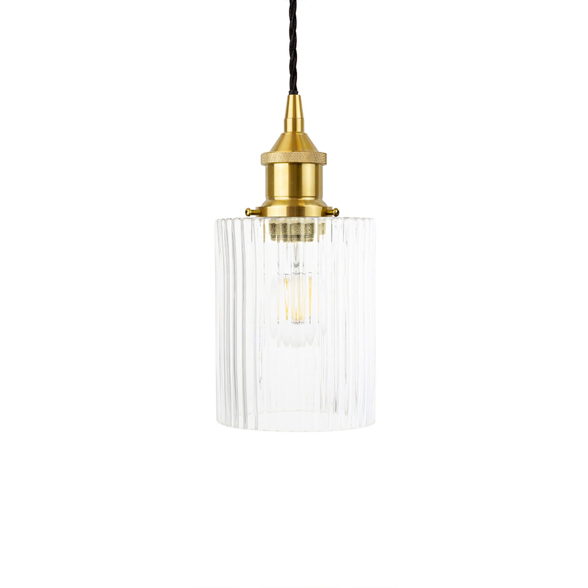 Henley Cylinde Petite Fluted Glass Pendant Light in Polished Brass
