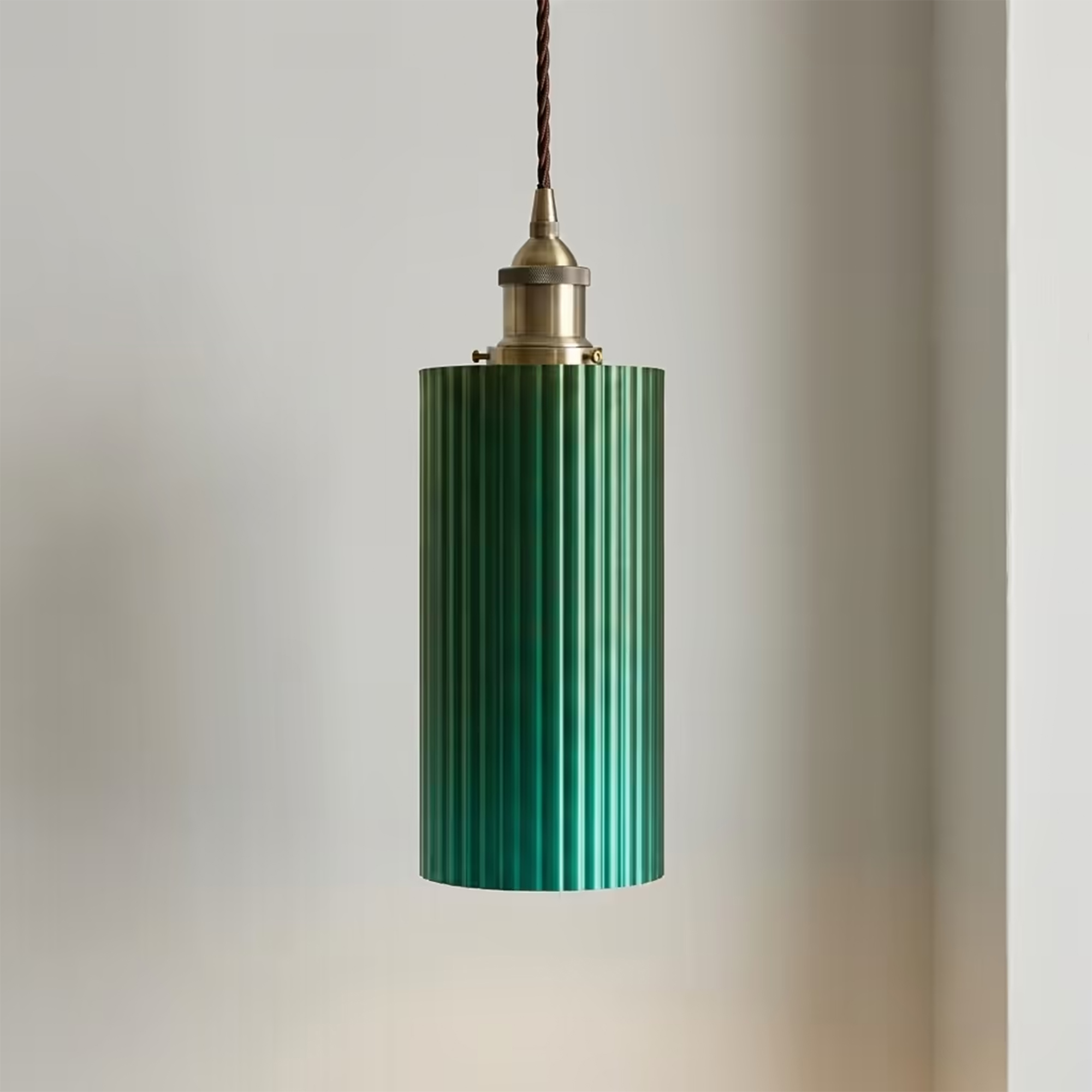 Ionian Ripple Deep Emerald Green Pendant Light, in Antique Brass