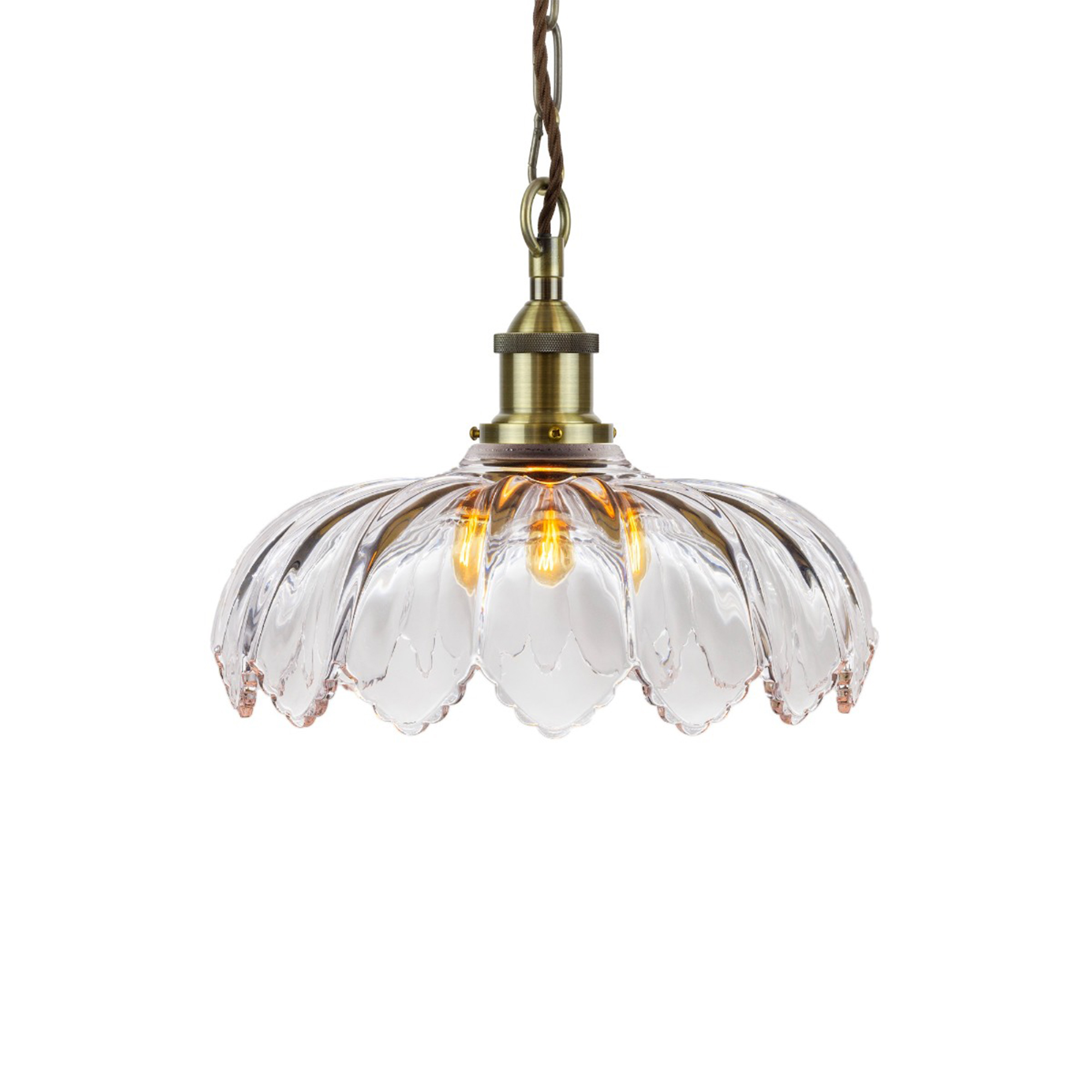 Organic Flora Clear Glass Pendant Light, in Antique Brass