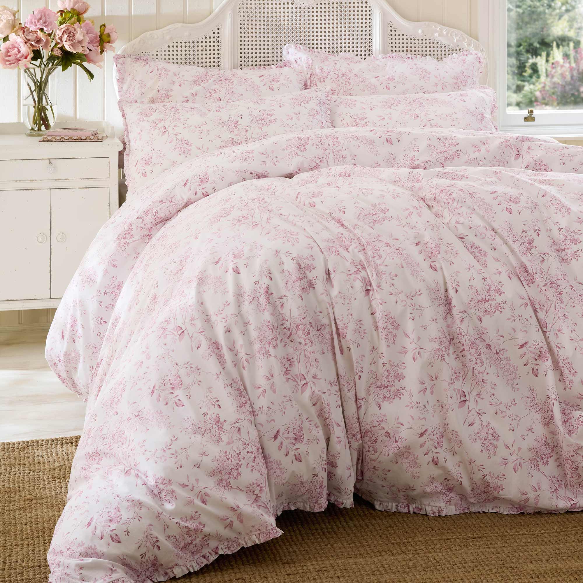 100% Cotton Shabby Chic Pale Pink Rose Bed Linen Set