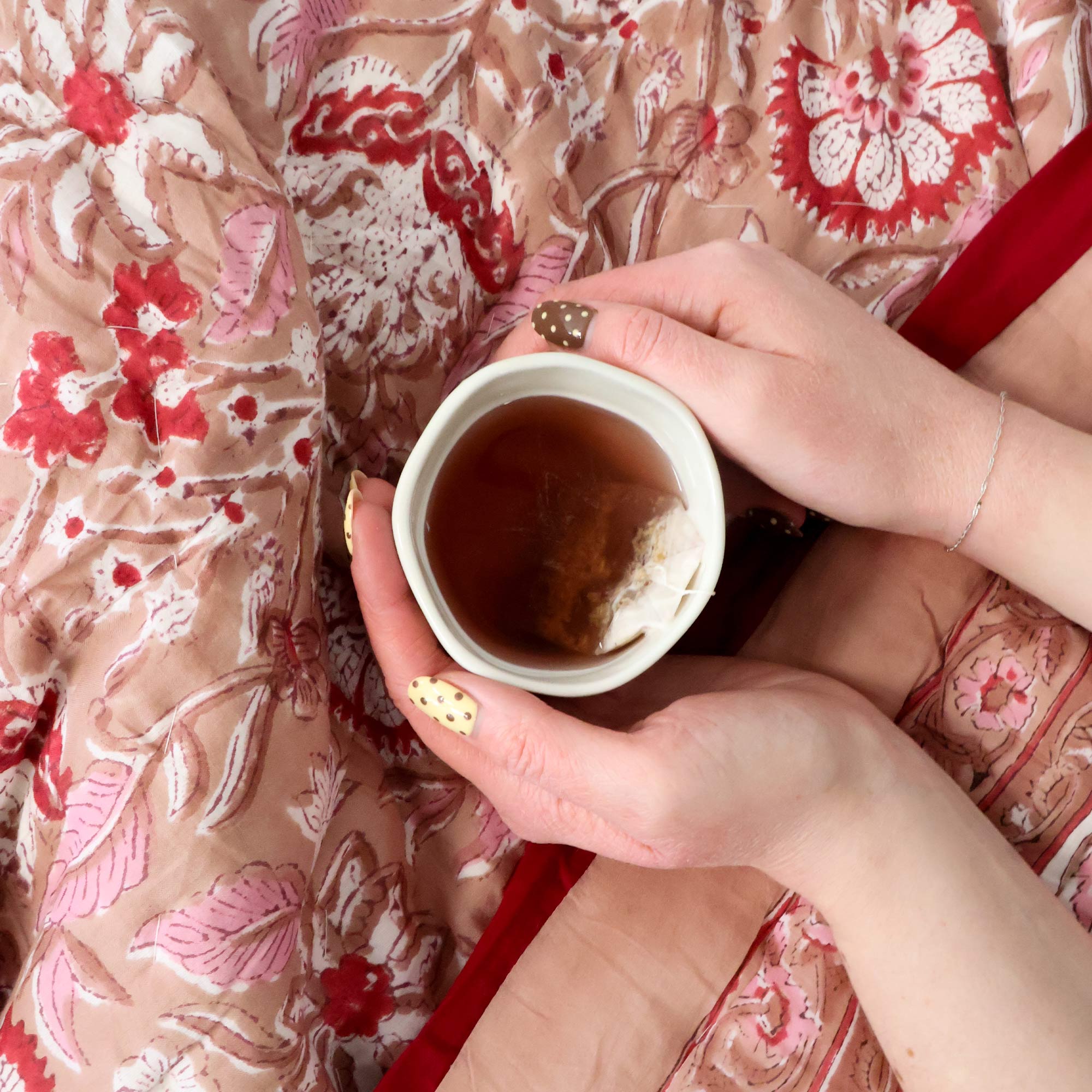Summer Roses Block Print Cotton Bedspread