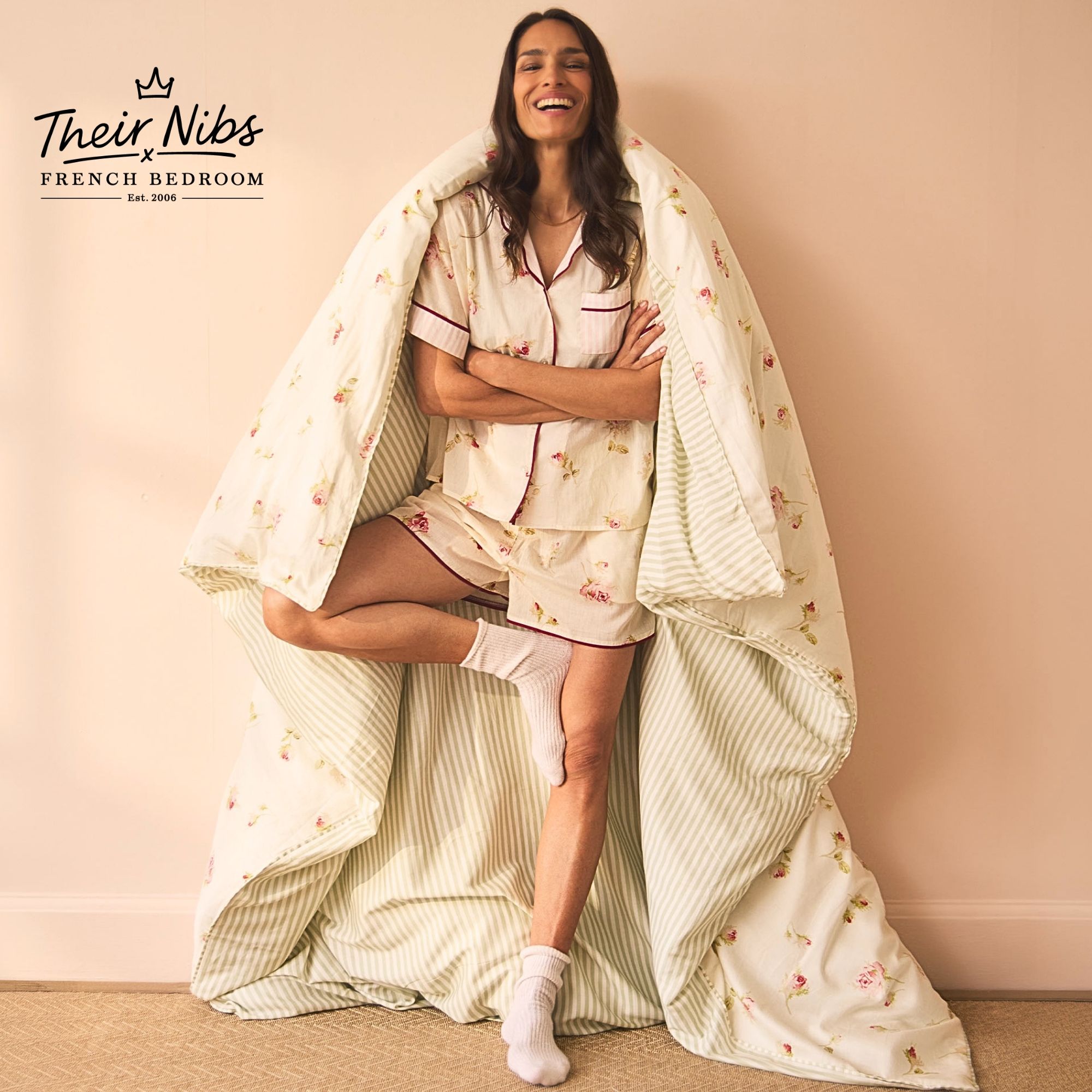 Their Nibs x French Bedroom Ivory Nostalgic Rose Cotton Voile Short Pyjamas 