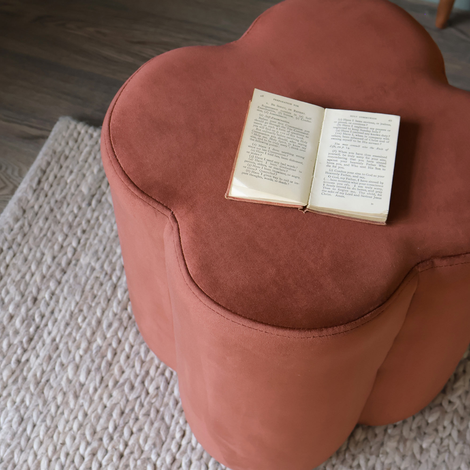 Clover Pouffe in Burnt Berry Velvet