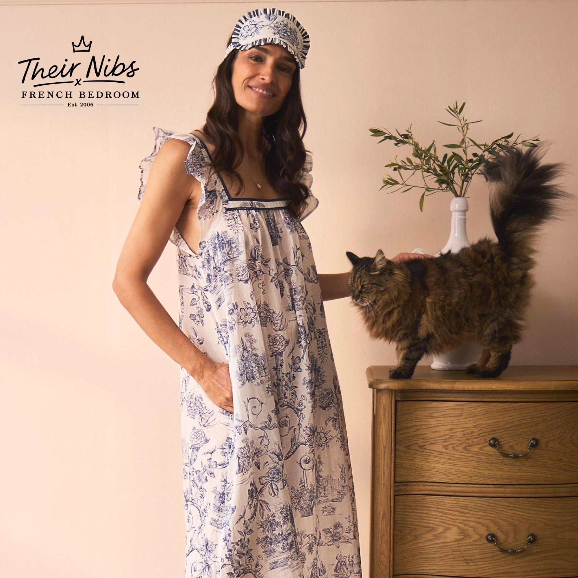 Their Nibs x French Bedroom Navy Blue Toile Cotton Maxi Nightdress