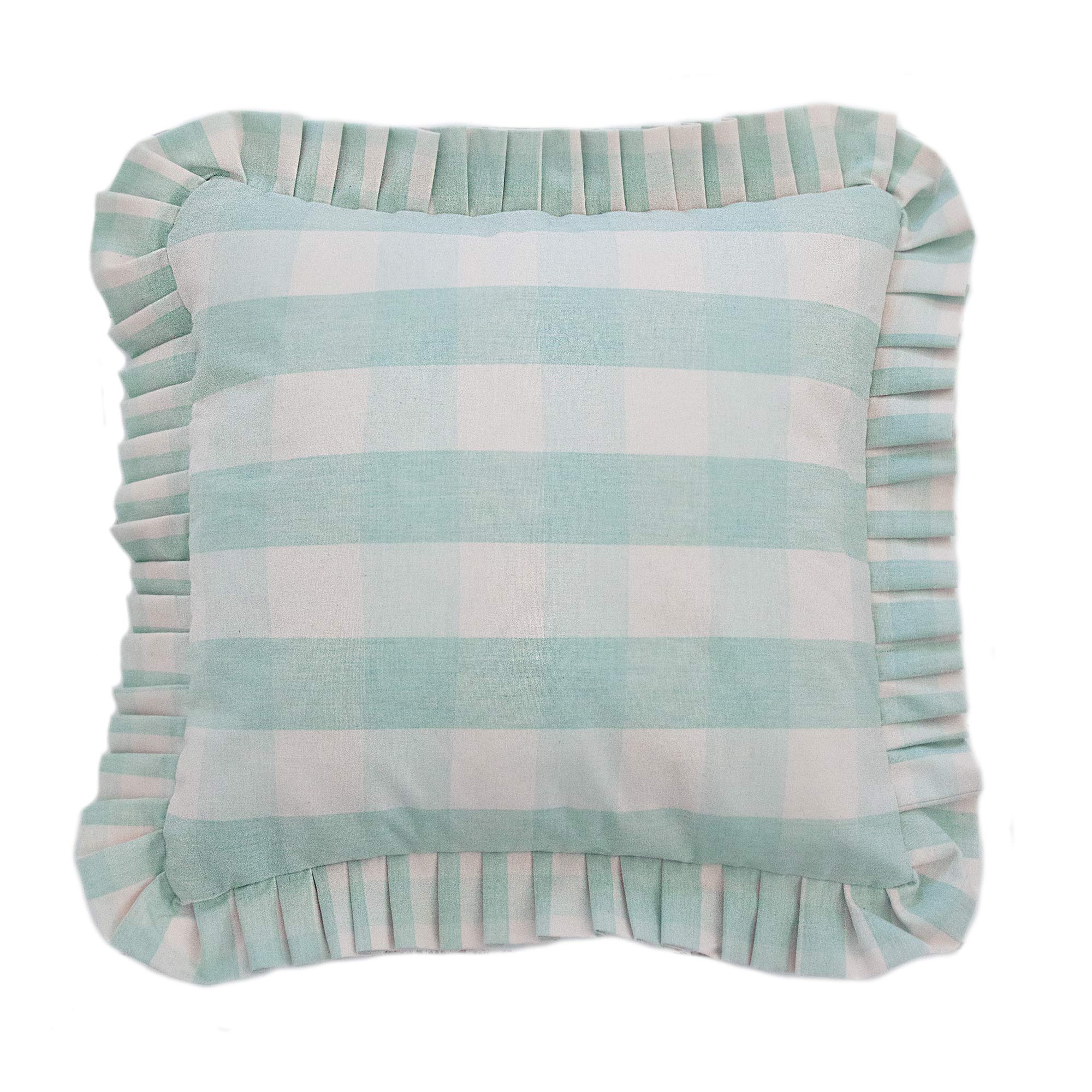 Cushion in Classic Gingham Check in Mint and White 
