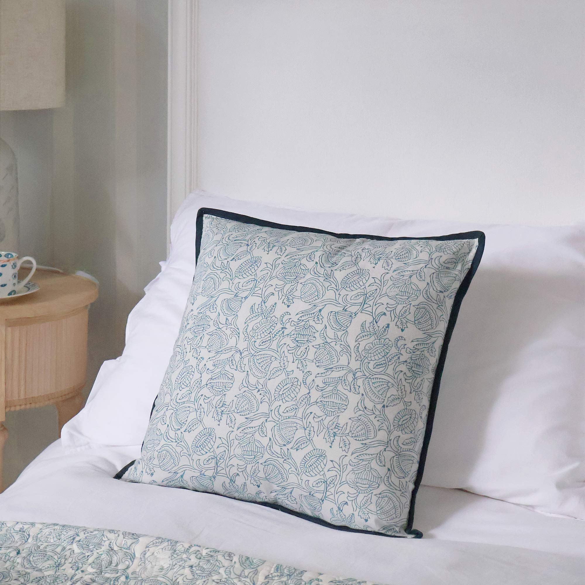 Anika Piped Floral Cotton Cushion