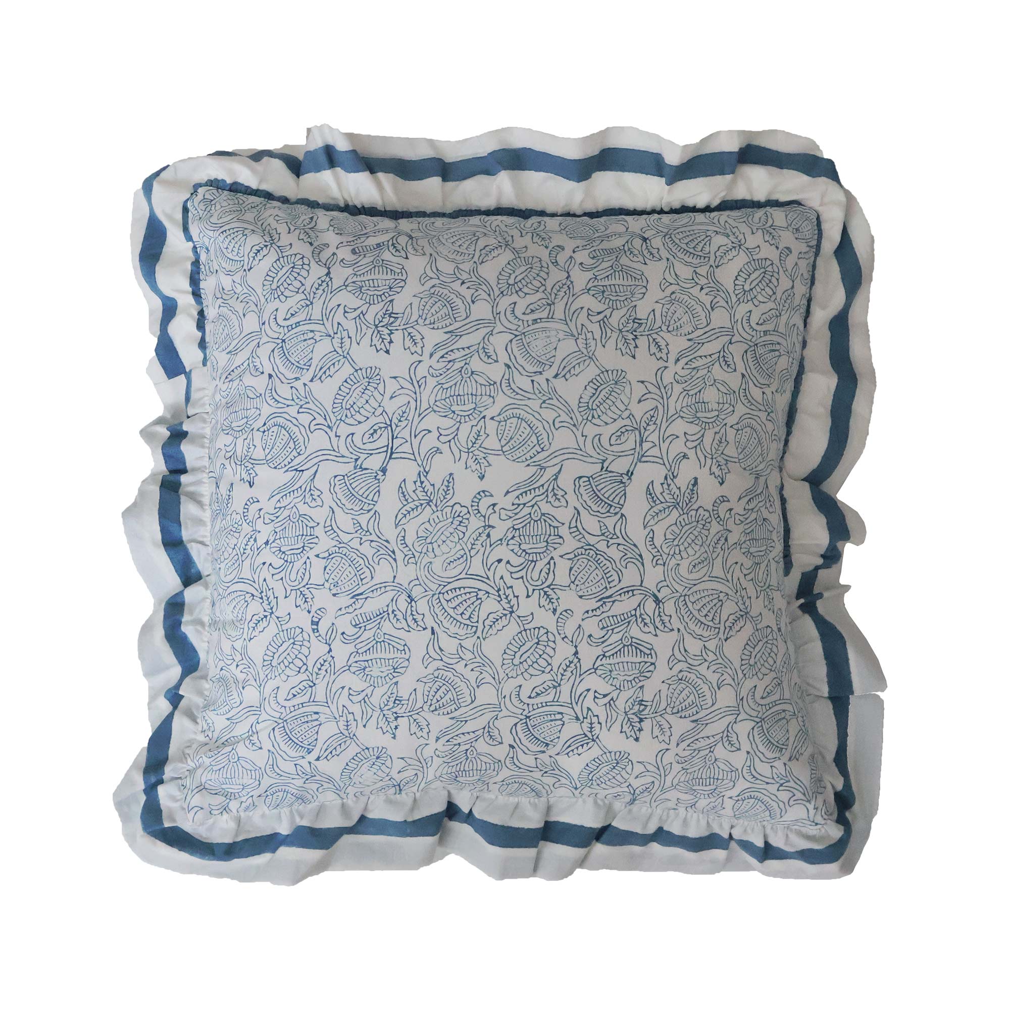 Blue & White Striped and Floral Cushion