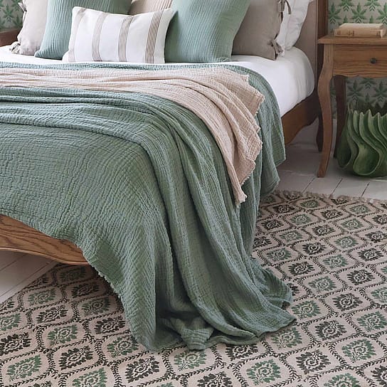 Apricity Sage Green Crinkle Throw Crinkle Cotton Muslin Throw in