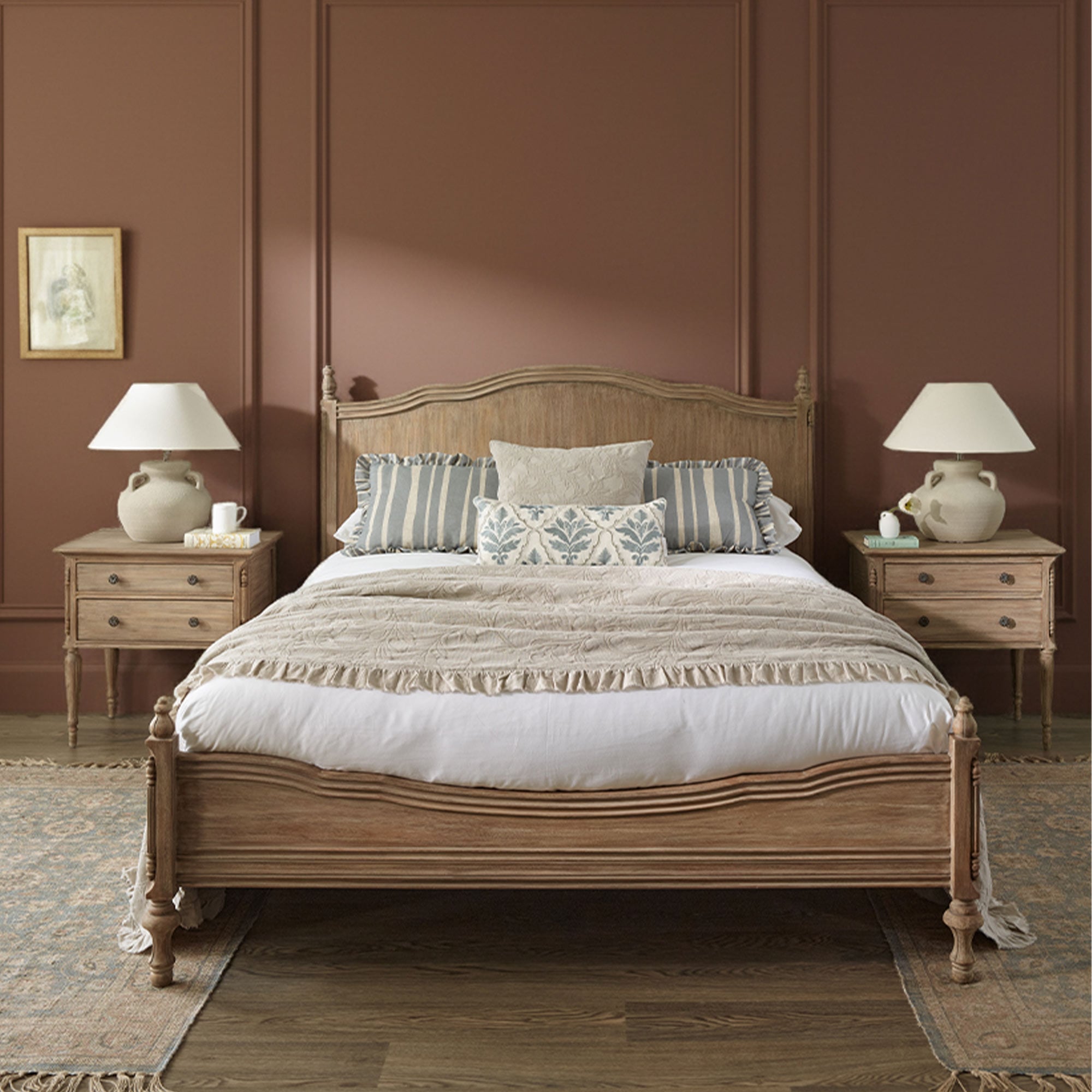 Solid Oak Bed With Carved Detail