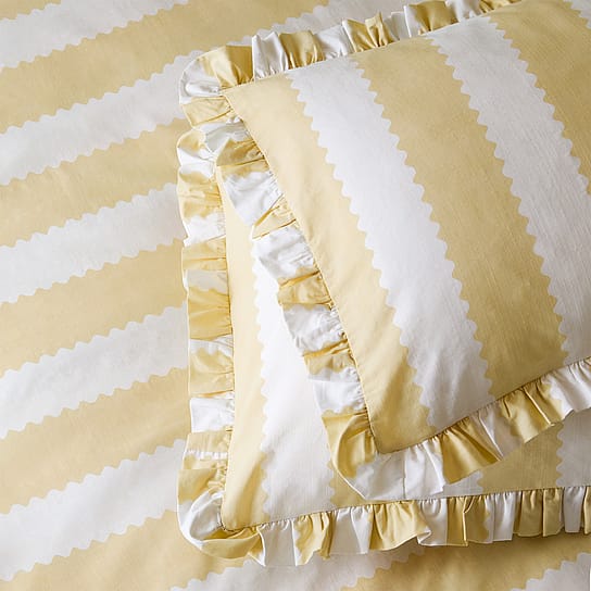 Sunshine Yellow and White Striped Bed Linen with Ruffle Trim Sunshine Yellow and White Striped Bed Linen with Ruffle Trim