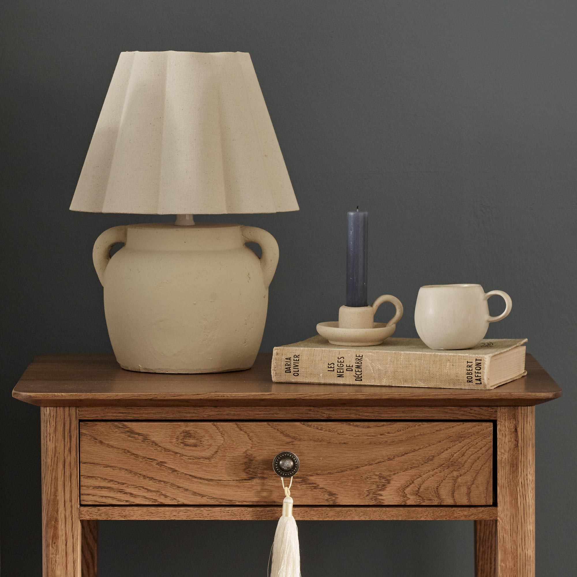 Oatmeal Ceramic Lamp with Gently Scalloped Shade