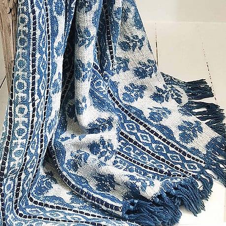 Blue Block Print Cotton Blanket Blue Block Print Cotton Blanket