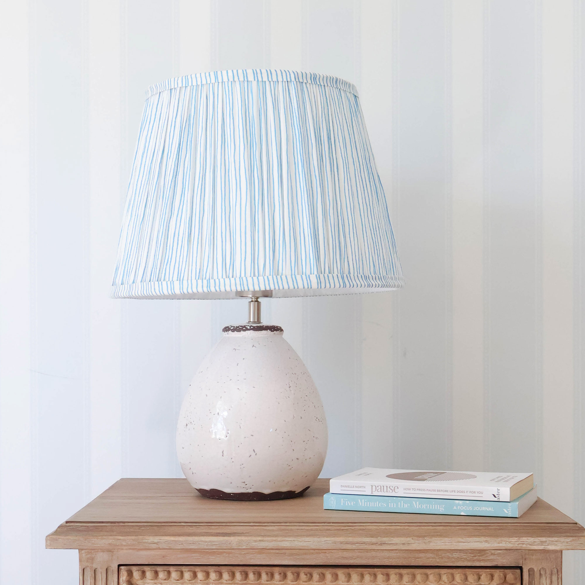 Pleated Blue Stripey Cotton Lampshade 