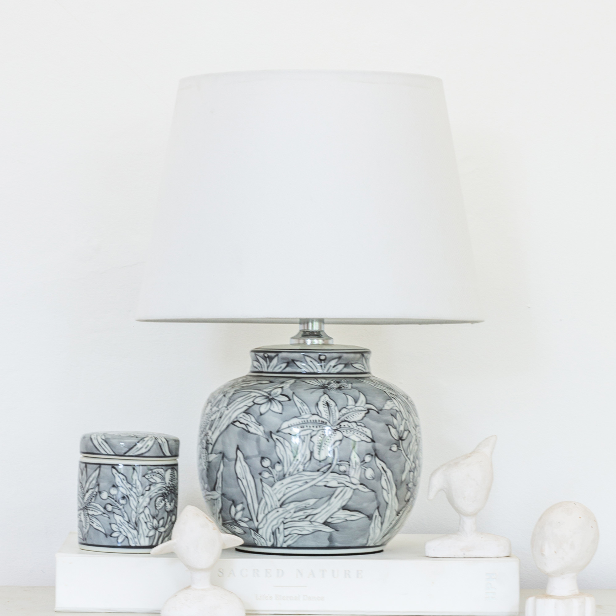 Botanical Ceramic Lamp in Dove Grey