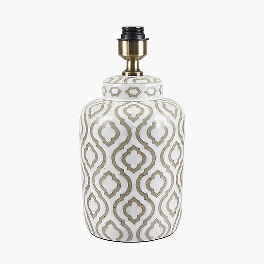 Taupe and White Pattern Ceramic Table Lamp with a Cotton Shade Taupe and White Pattern Ceramic Table Lamp with a Cotton Shade