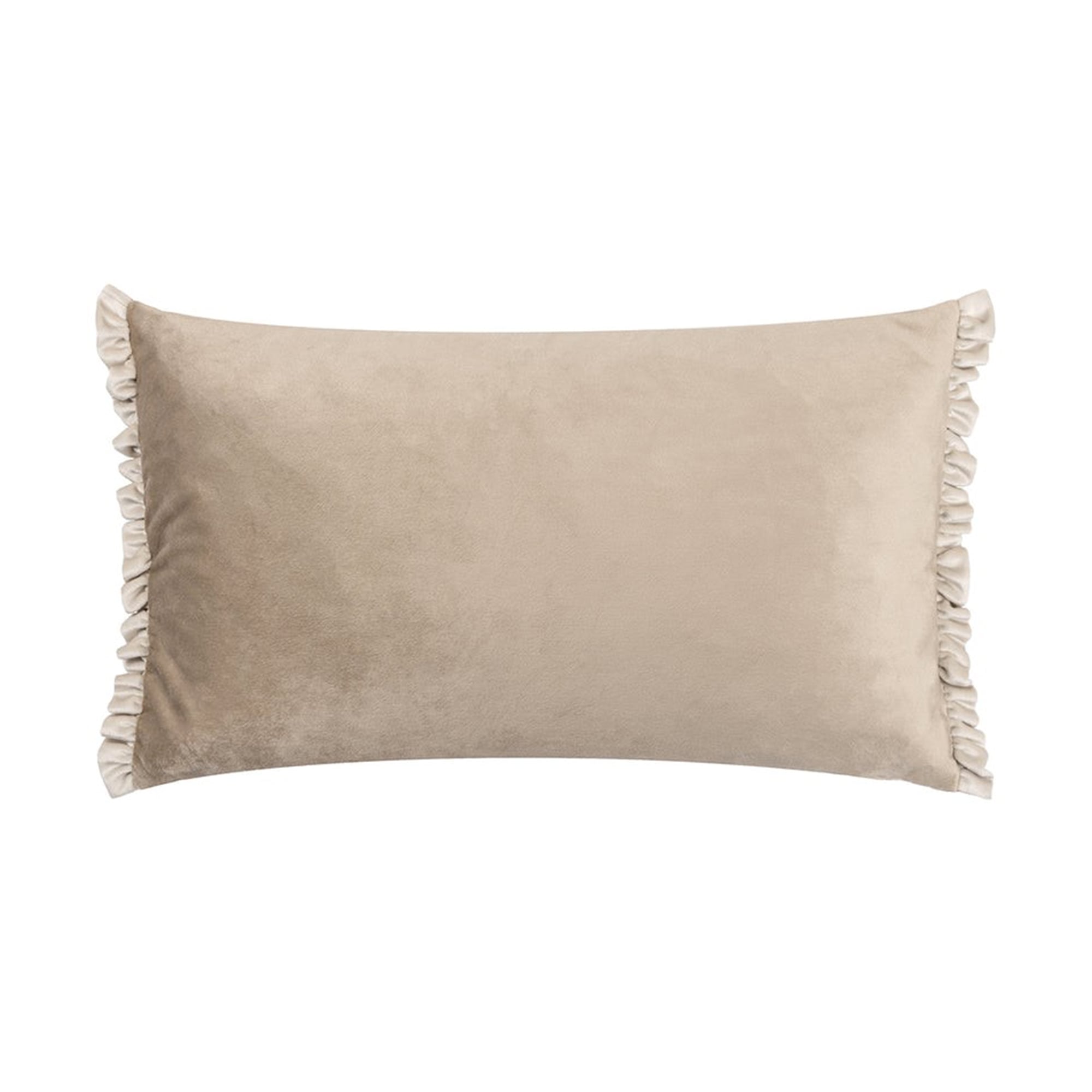 Cream Velvet Cushion with Grey Ruffle Detail
