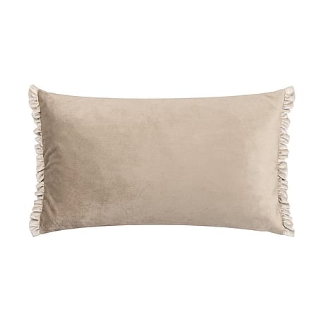 Cream Velvet Cushion with Grey Ruffle Detail Cream Velvet Cushion with Grey Ruffle Detail
